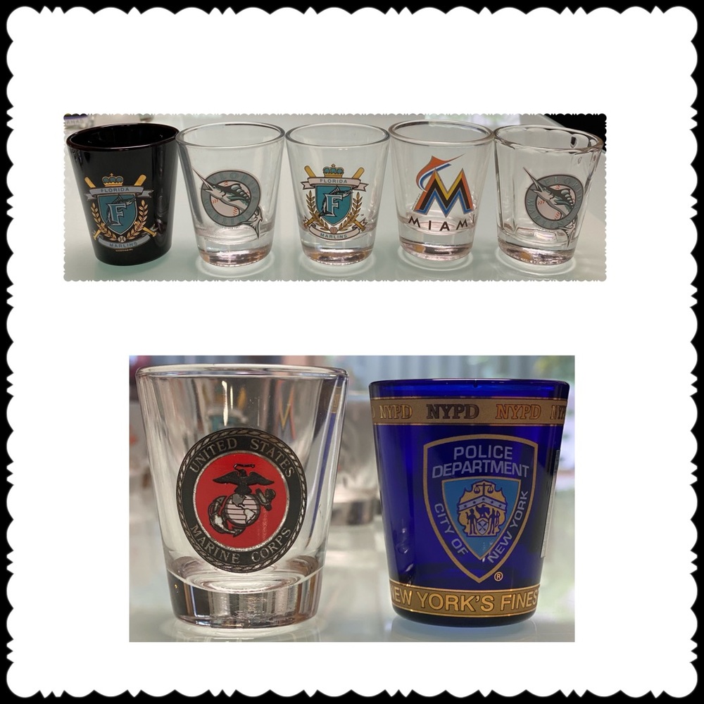 Collection of 7 shot glasses